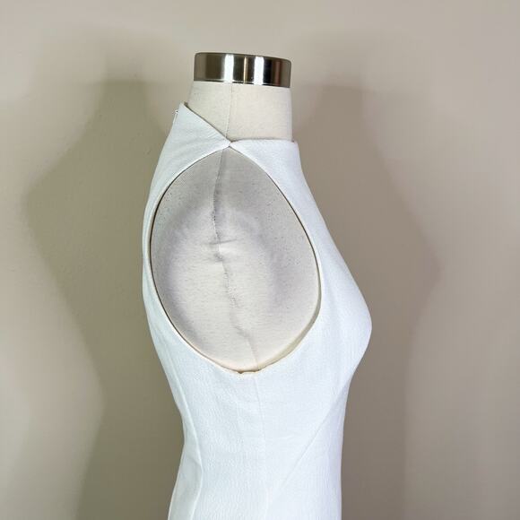 Black Halo | Pabla White High Neck Ruffle Designer Chic Bridal Sleeveless Dress - Picture 6 of 11